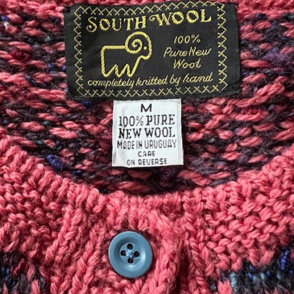 Vintage South Wool  Heavy Hand Knit Front button Sweater Cardigan Woman's Medium - Picture 4 of 11